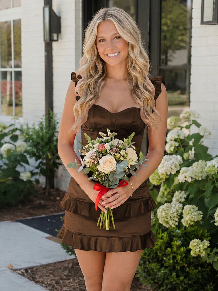 Satin Bodycon Sweetheart Ruffles Tight Homecoming Dresses