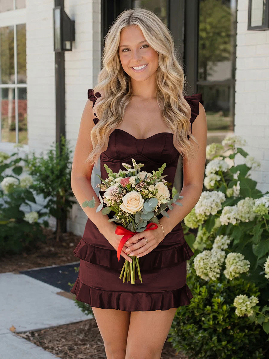 Satin Bodycon Sweetheart Ruffles Tight Homecoming Dresses
