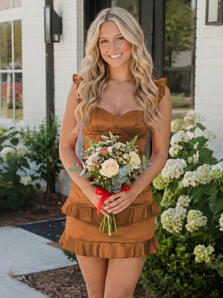 Satin Bodycon Sweetheart Ruffles Tight Homecoming Dresses
