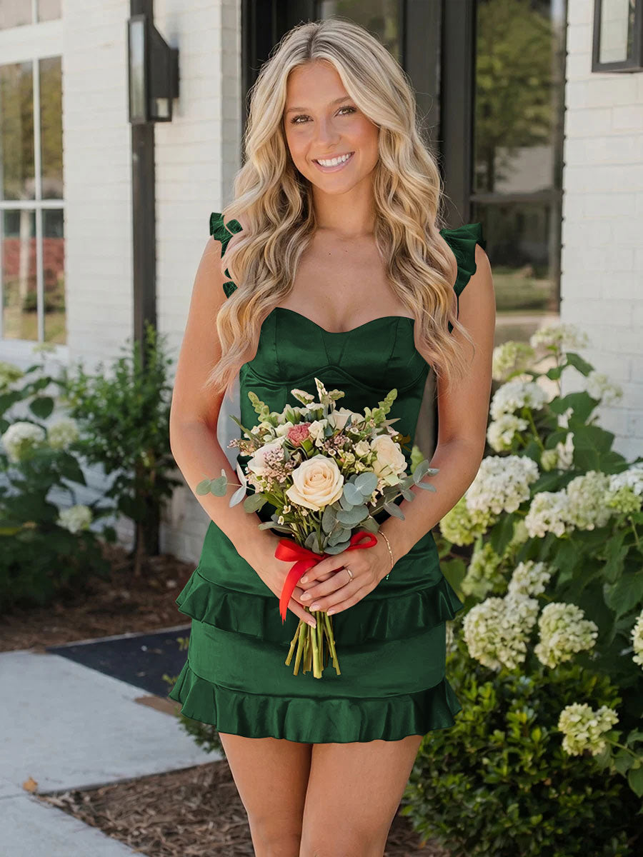Satin Bodycon Sweetheart Ruffles Tight Homecoming Dresses