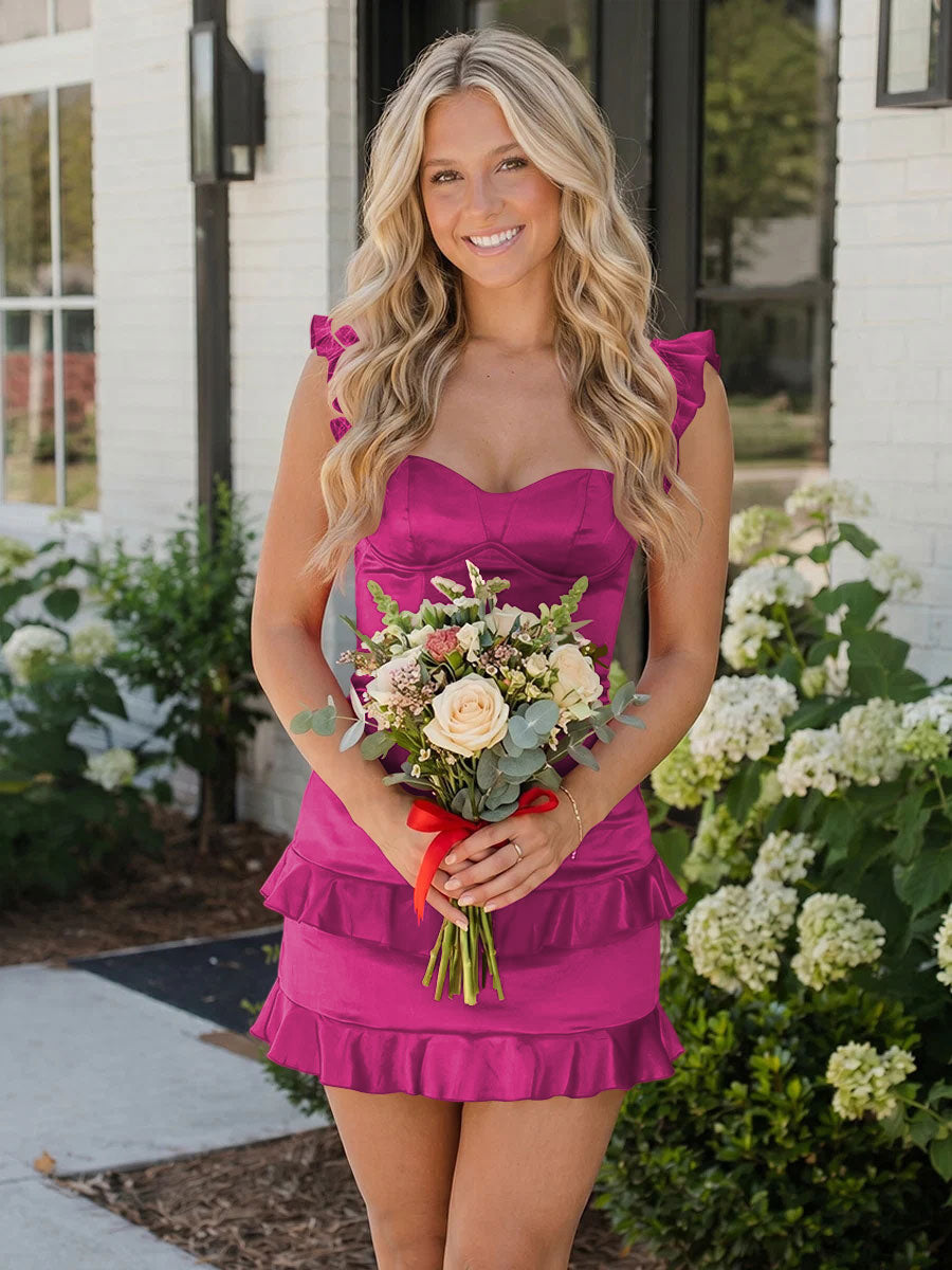 Satin Bodycon Sweetheart Ruffles Tight Homecoming Dresses