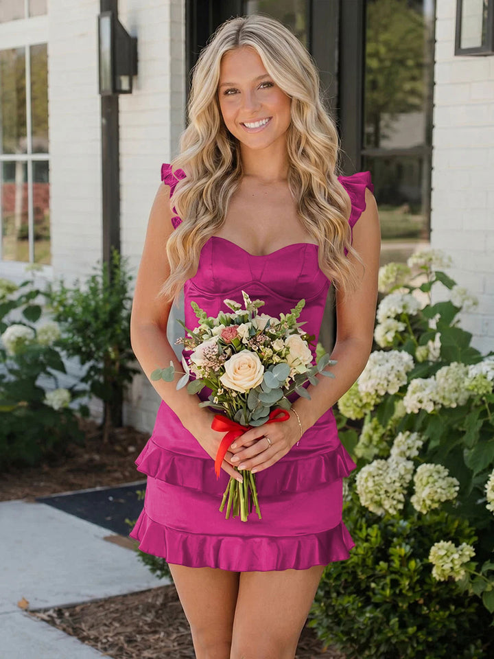 Satin Bodycon Sweetheart Ruffles Tight Homecoming Dresses