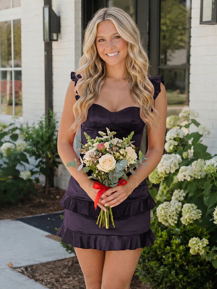 Satin Bodycon Sweetheart Ruffles Tight Homecoming Dresses