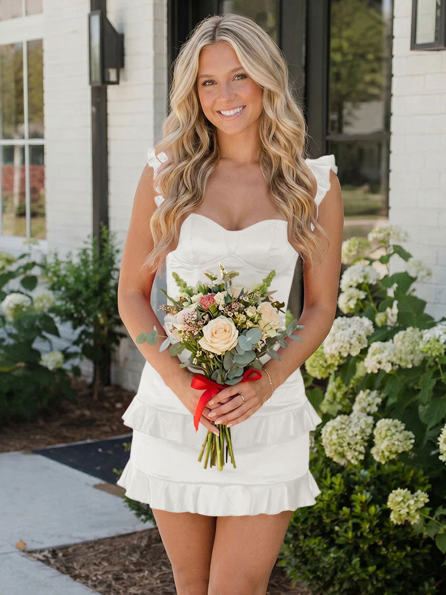 Satin Bodycon Sweetheart Ruffles Tight Homecoming Dresses