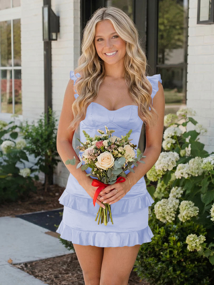 Satin Bodycon Sweetheart Ruffles Tight Homecoming Dresses