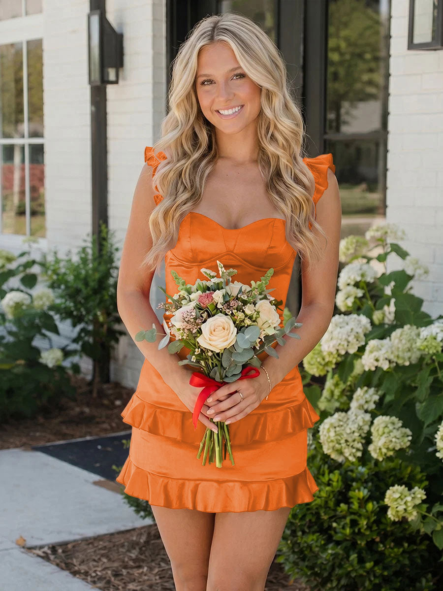 Satin Bodycon Sweetheart Ruffles Tight Homecoming Dresses