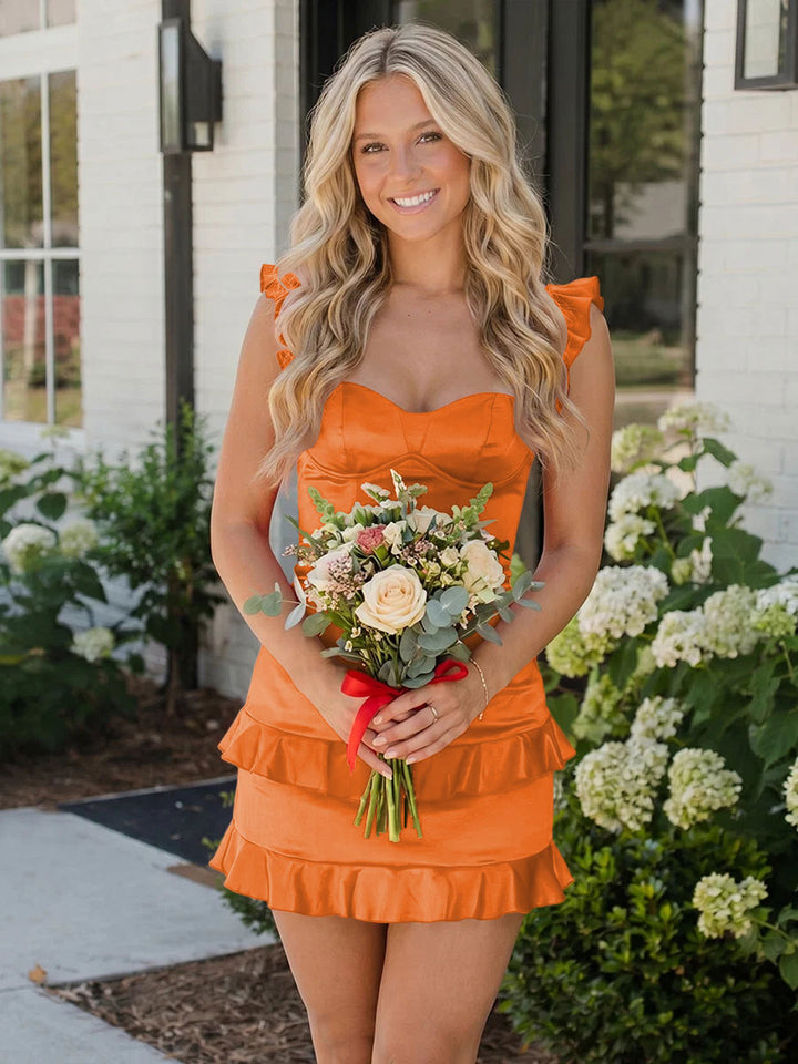 Satin Bodycon Sweetheart Ruffles Tight Homecoming Dresses