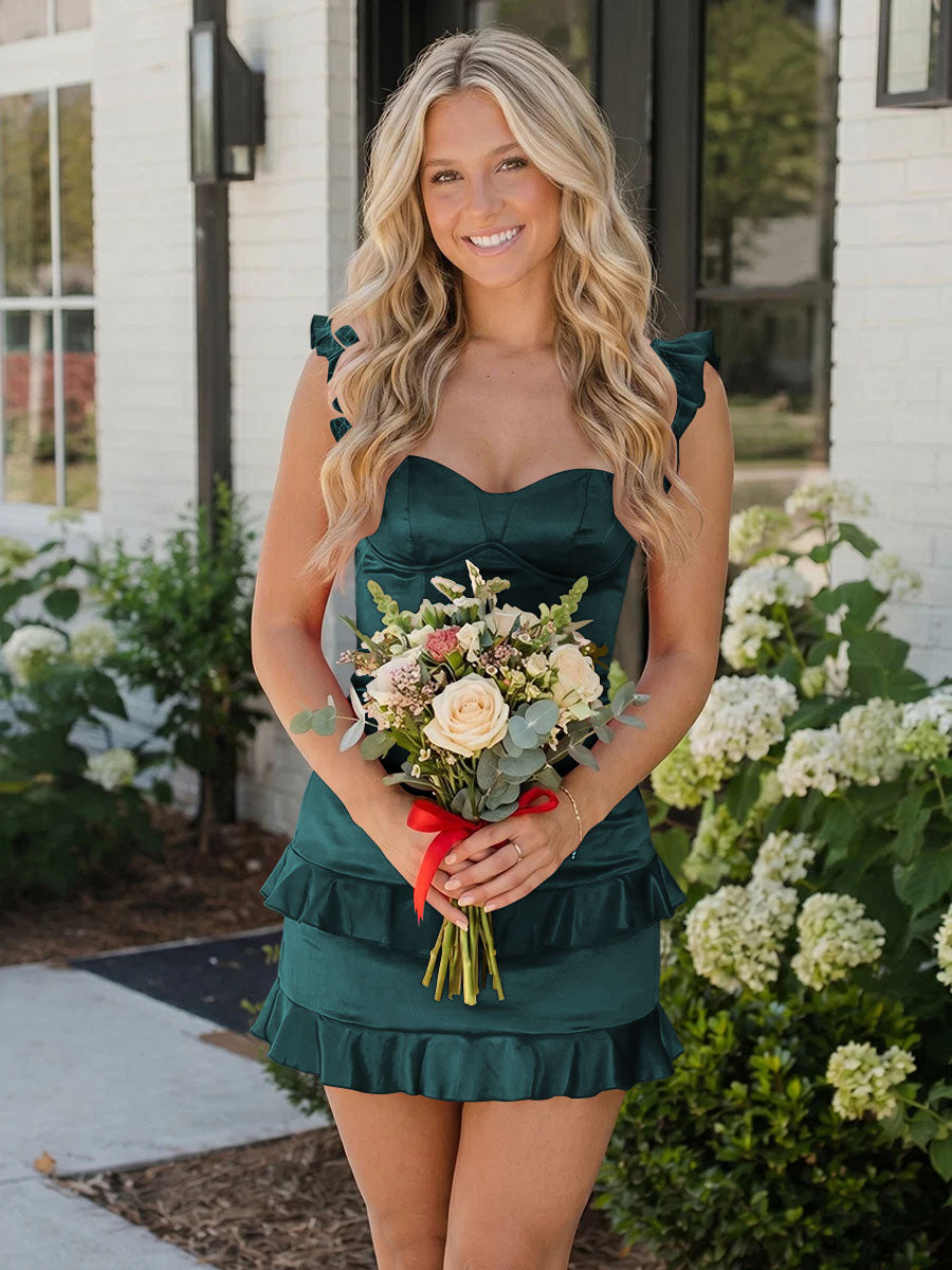 Satin Bodycon Sweetheart Ruffles Tight Homecoming Dresses
