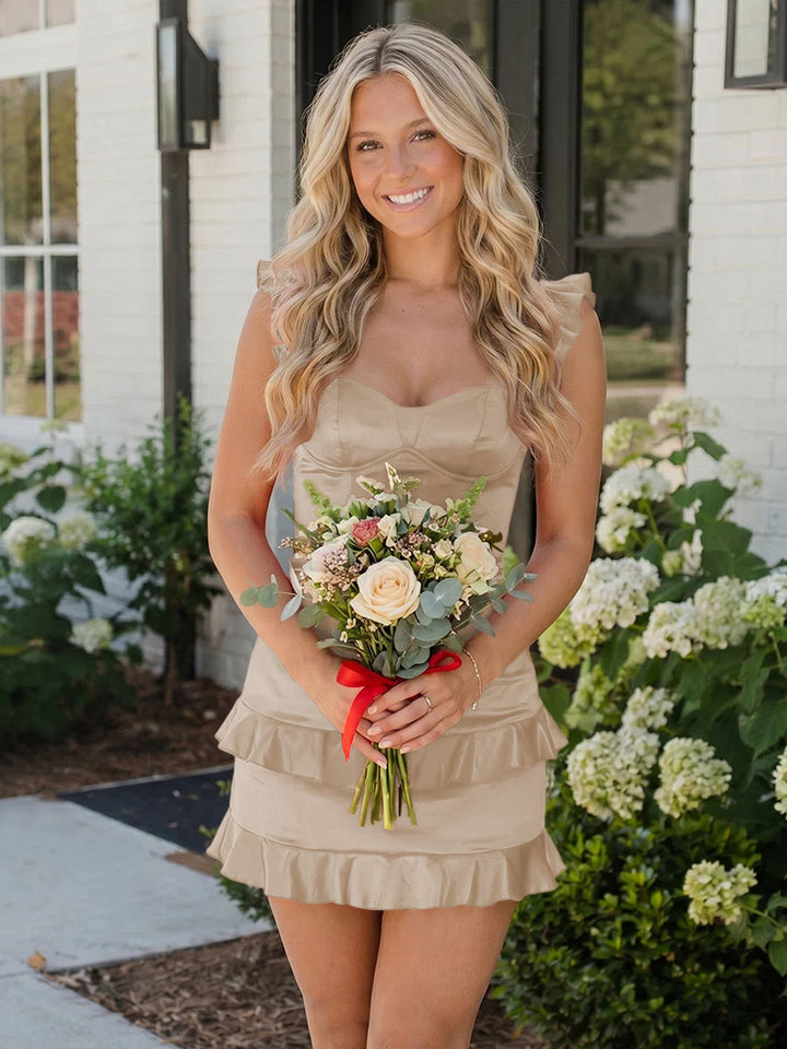 Satin Bodycon Sweetheart Ruffles Tight Homecoming Dresses
