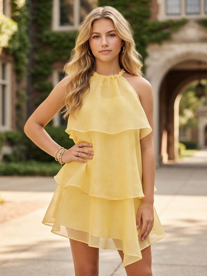 Chiffon A Line Halter Layered Bow Homecoming Dresses
