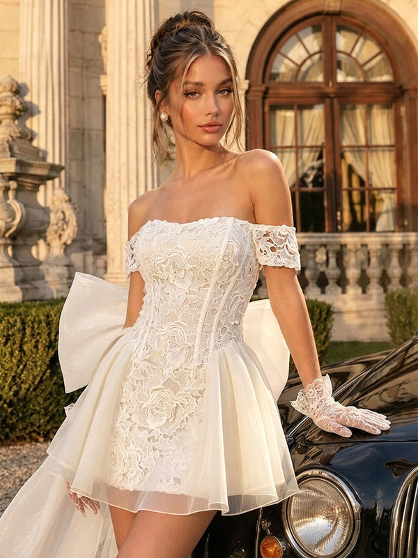 Laces A Line Off the Shoulder Corset Waist Homecoming Dresses