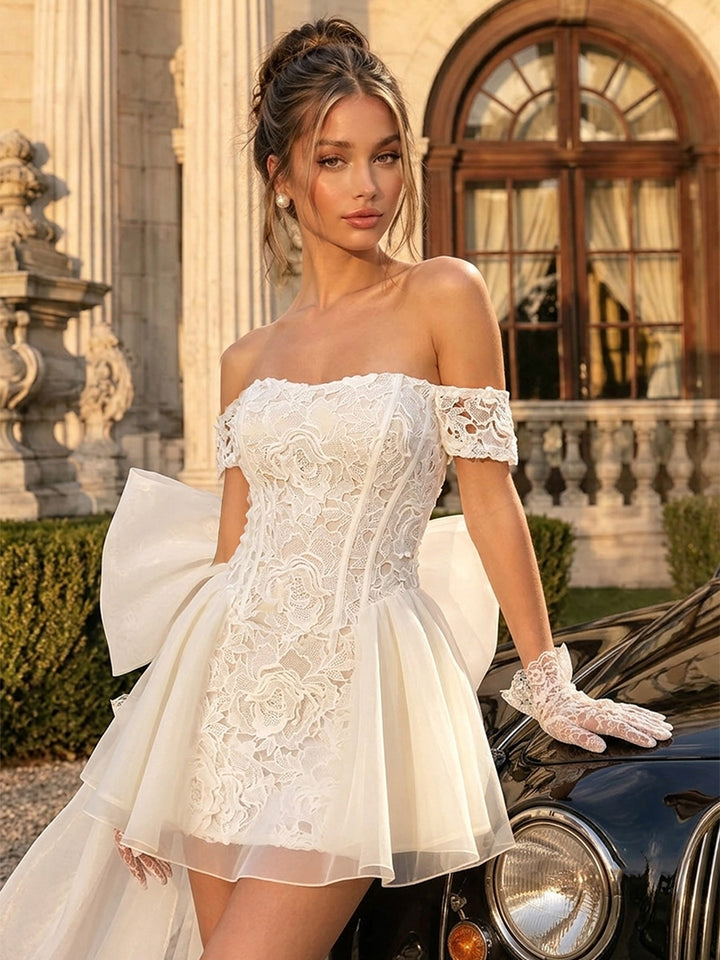 Laces A Line Off the Shoulder Corset Waist Homecoming Dresses