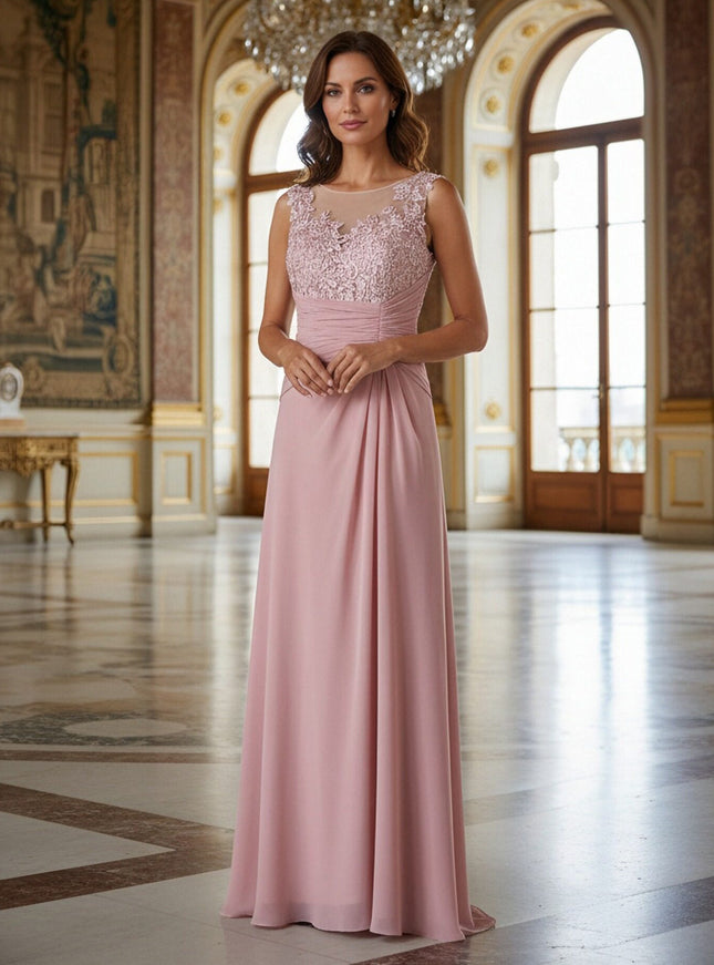 Lace Applique Crew Neck Sleeveless A Line Mother of the Bride Dresses