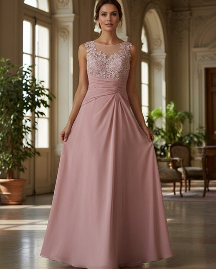 Lace Applique Crew Neck Sleeveless A Line Mother of the Bride Dresses