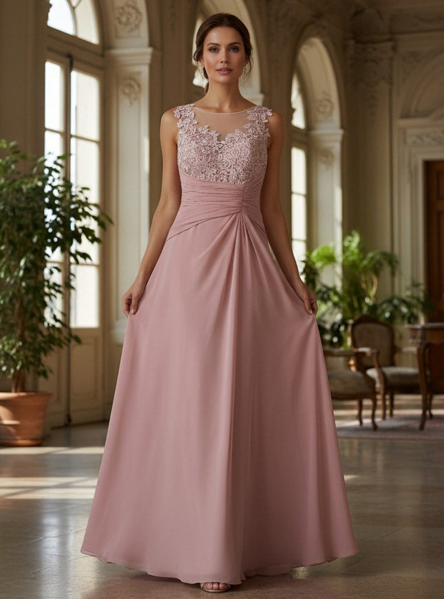 Lace Applique Crew Neck Sleeveless A Line Mother of the Bride Dresses