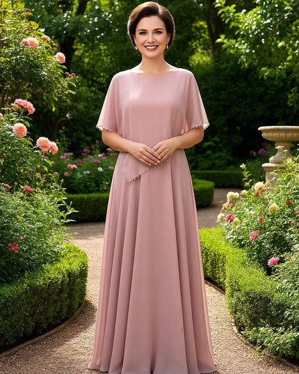 Crew Neck Short Sleeves Mother of the Bride Dresses with Beads