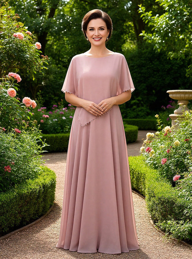 Crew Neck Short Sleeves Mother of the Bride Dresses with Beads