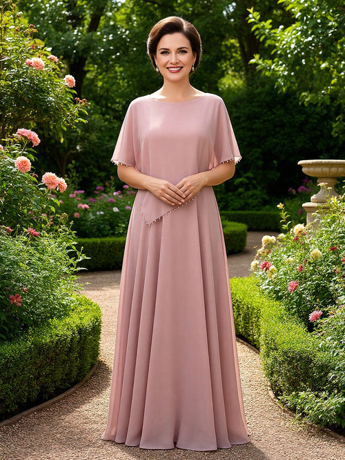 Crew Neck Short Sleeves Mother of the Bride Dresses with Beads