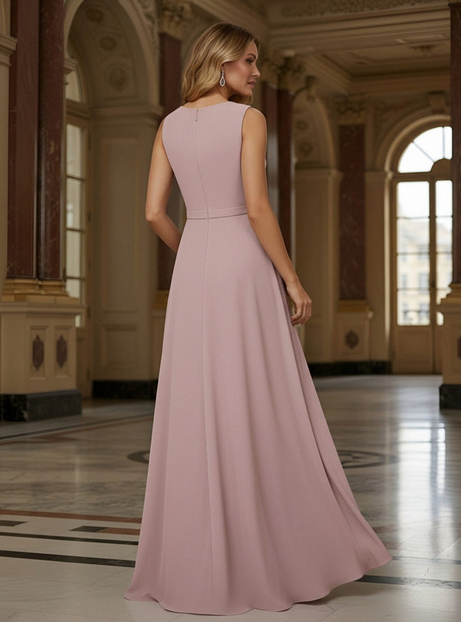 Crew Neck Ruffles Sleeveless Mother of the Bride Dresses with Beadings