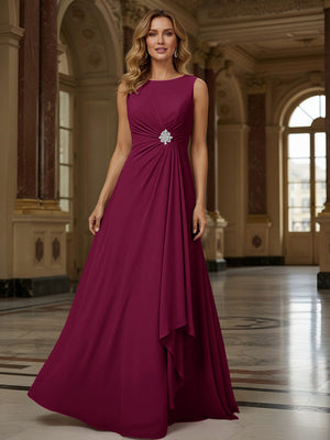 Crew Neck Ruffles Sleeveless Mother of the Bride Dresses with Beadings
