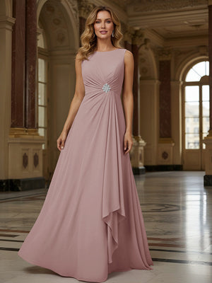 Crew Neck Ruffles Sleeveless Mother of the Bride Dresses with Beadings