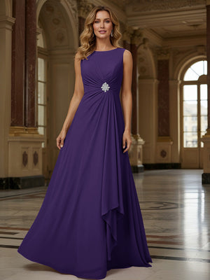 Crew Neck Ruffles Sleeveless Mother of the Bride Dresses with Beadings