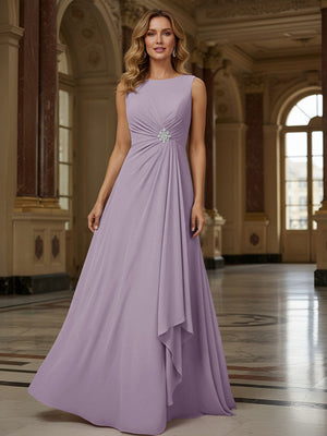 Crew Neck Ruffles Sleeveless Mother of the Bride Dresses with Beadings