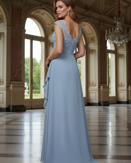 Lace Applique V Neck Ruffles Sleeveless Mother of the Bride Dresses