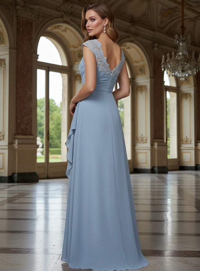 Lace Applique V Neck Ruffles Sleeveless Mother of the Bride Dresses