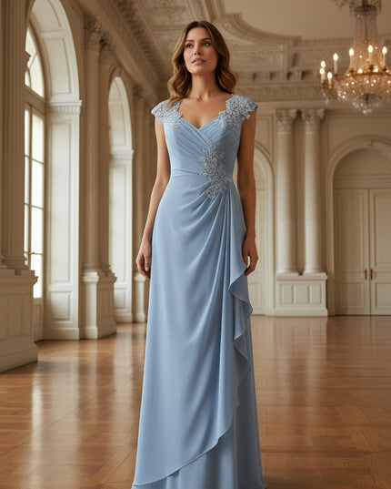 Lace Applique V Neck Ruffles Sleeveless Mother of the Bride Dresses