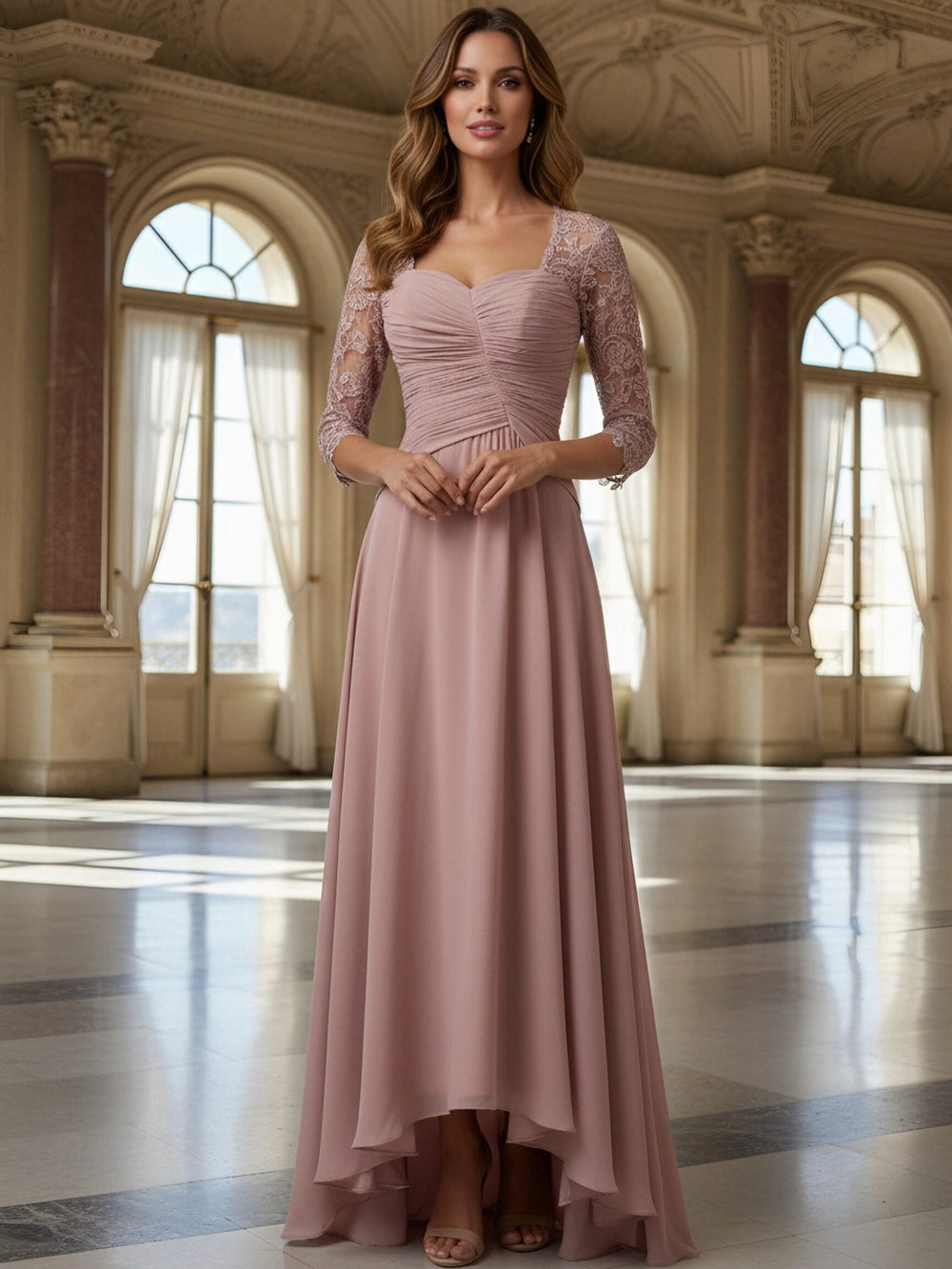 Lace Applique Sweetheart Pleated Long Mother of the Bride Dresses