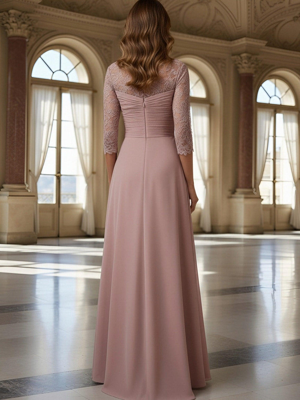 Lace Applique Sweetheart Pleated Long Mother of the Bride Dresses