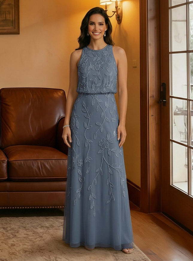 Tulle Scoop Neck Lace Appliques Mother of the Bride Dresses