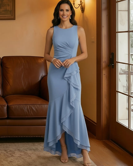 Scoop Neck Chiffon High Low Corset Mother of the Bride Dresses