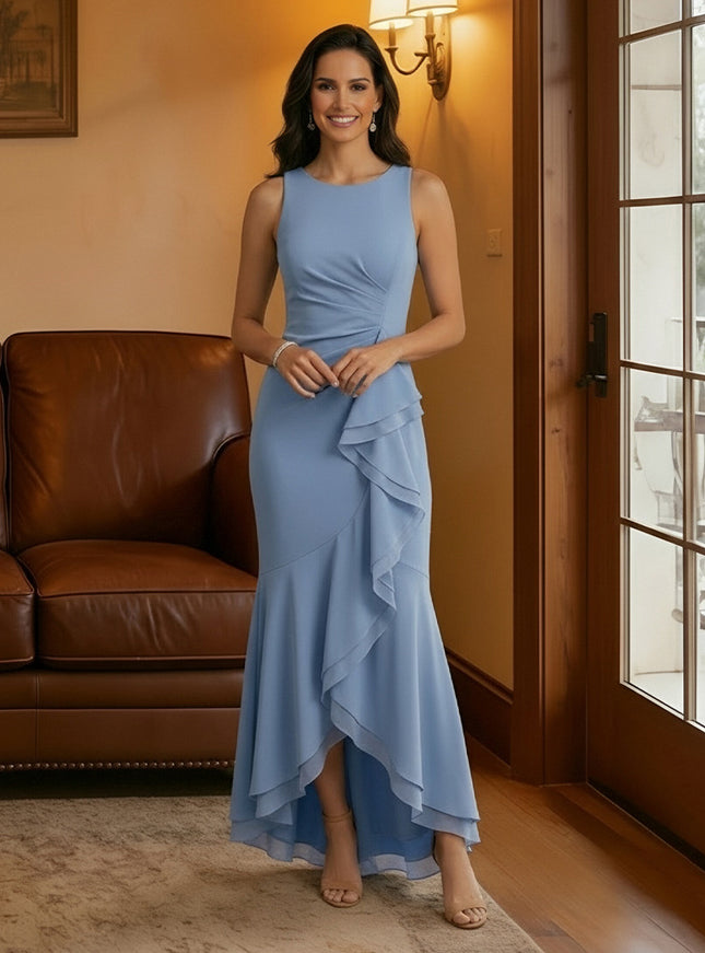 Scoop Neck Chiffon High Low Corset Mother of the Bride Dresses