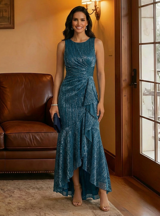 Scoop Neck Tulle High Low Corset Mother of the Bride Dresses