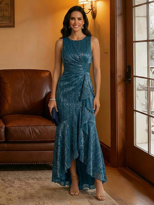 Scoop Neck Tulle High Low Corset Mother of the Bride Dresses