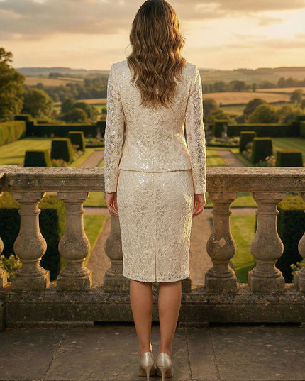 Lace Appliques V Neck 2 Pieces Mother of the Bride Dresses