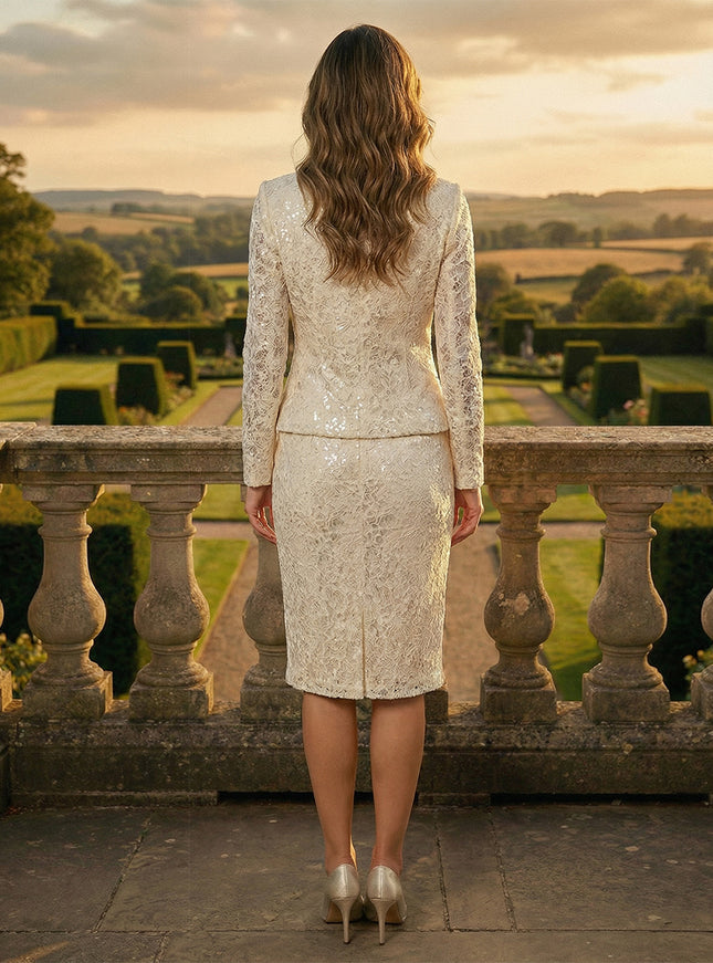 Lace Appliques V Neck 2 Pieces Mother of the Bride Dresses