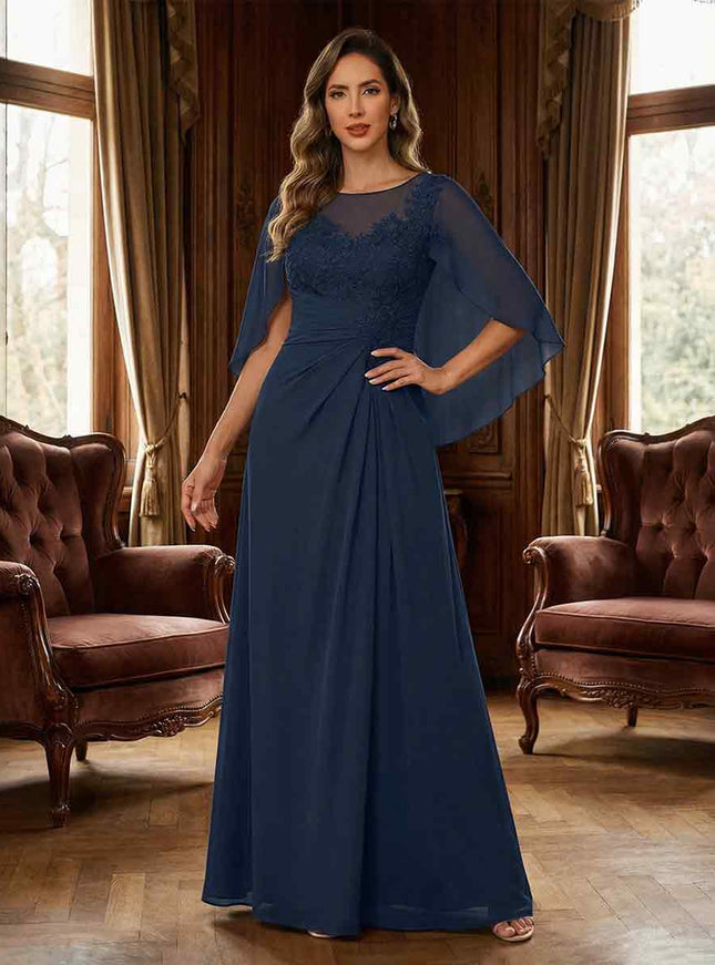 Chiffon Scoop Neck Lace Appliques Mother of the Bride Dresses