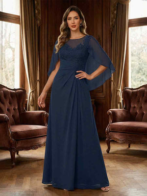 Chiffon Scoop Neck Lace Appliques Mother of the Bride Dresses