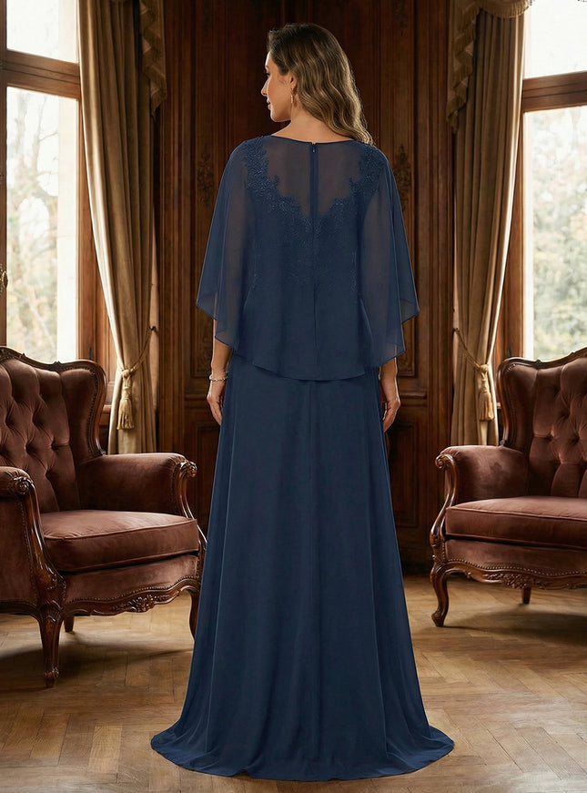 Chiffon Scoop Neck Lace Appliques Mother of the Bride Dresses