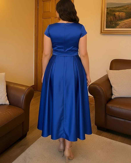 V Neck Pleated Satin Bow Mother of the Bride Dresses