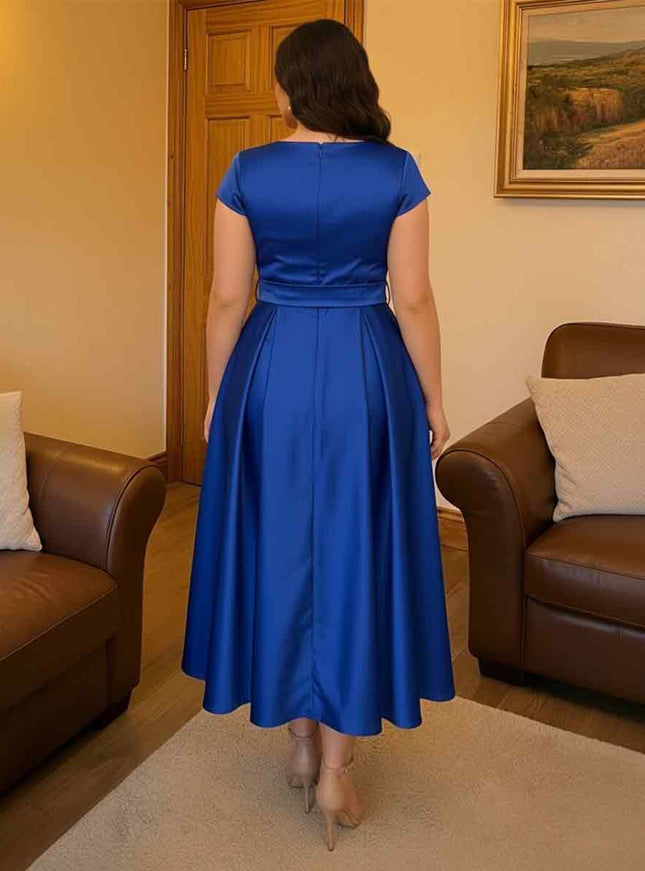 V Neck Pleated Satin Bow Mother of the Bride Dresses