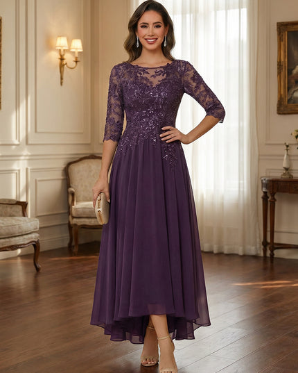 Scoop Neck Pleated Lace Appliques Mother of the Bride Dresses