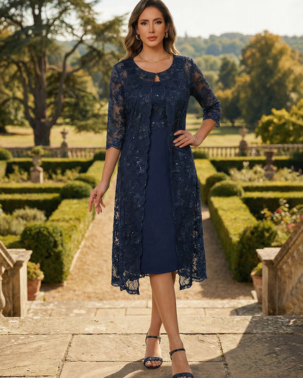 Lace Appliques Scoop Neck 2 Pieces Mother of the Bride Dresses