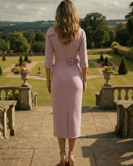 Satin V Neck 3D Flower Mother of the Bride Dresses