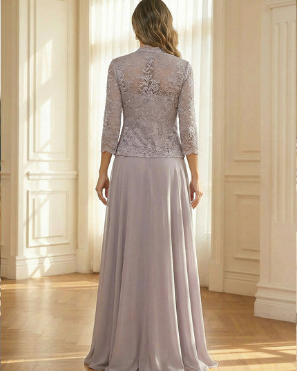 Chiffon Scoop Neck Lace Appliques Mother of the Bride Dresses with Jackets