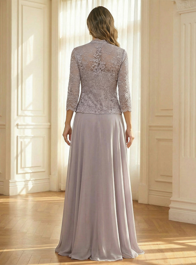 Chiffon Scoop Neck Lace Appliques Mother of the Bride Dresses with Jackets
