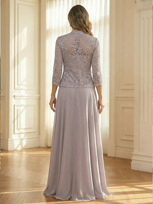 Chiffon Scoop Neck Lace Appliques Mother of the Bride Dresses with Jackets